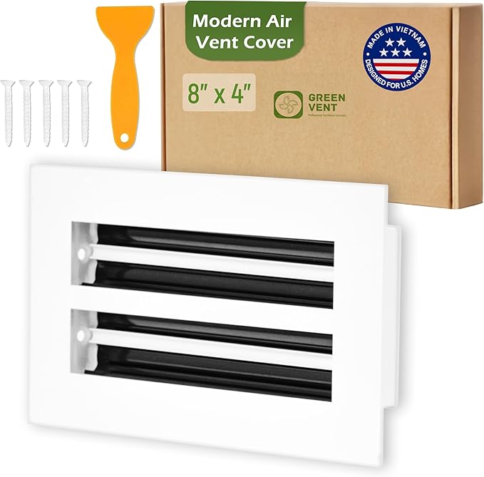 Modern Air Vent Cover 8x4 (Duct Opening) - Decorative White Aluminum Linear Slot Diffuser for Wall, Ceiling, Floor Register - Quiet Operation HVAC Grille for Home with Adjustable Airflow
