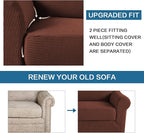 H.VERSAILTEX 2 Piece Couch Cover Stretch Stylish Chair Cover Furniture Cover/Protector Featuring Jacquard Textured Twill Fabric, High Spandex Slipcover Machine Washable (Chair, Burnt Brick)