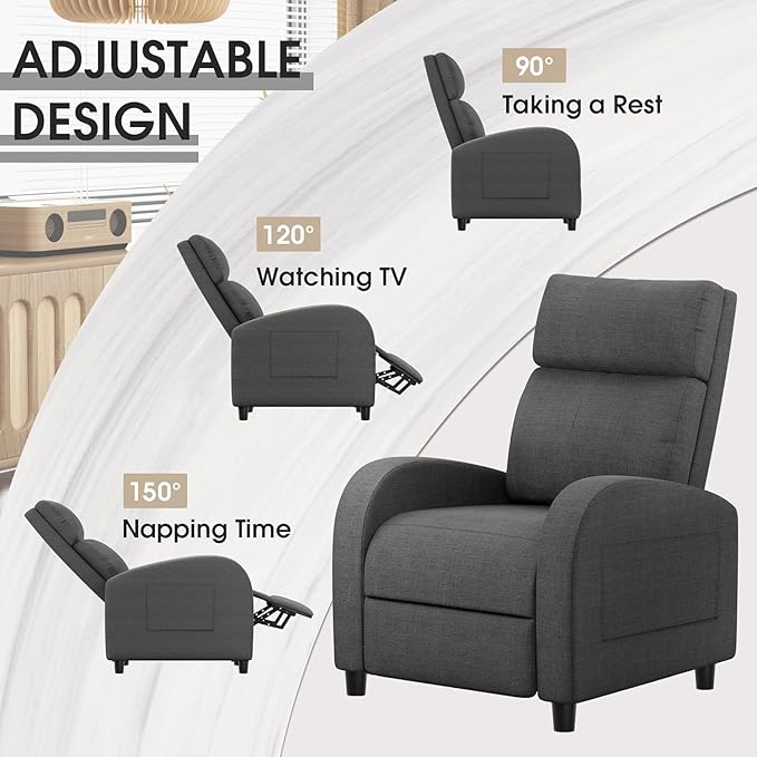 Homall Recliner Chair, Recliner Sofa for Adults, Recliners Home Theater Seating with Lumbar Support, Reclining Sofa Chair for Living Room (Fabric, Grey)