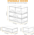 6 Pack Stackable Storage Drawers Clear Acrylic Organizer Makeup Bathroom Organizer and Storage Bins for Beauty Supplies,Ideal for Vanity, Bathroom,Pantry Organization