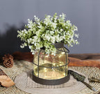 Vintage Glass Farmhouse Vase - Handmade Rustic Lantern Planter with Bonus Artificial Flowers & LED Lights (Home Decor Centerpiece), Farmhouse Wedding/Christmas Decor, Housewarming Gift