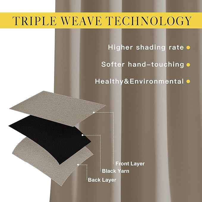 NICETOWN Room Darkening Curtain Panels - (52 inches Wide, Taupe, 2 Pieces) Nursery & Infant Care Drapes, Extra Long 108 inches Length Curtains for Patio Door/Dining Room