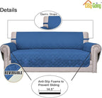 Easy-Going Reversible Couch Cover for 3 Cushion Couch Sofa Cover for Dogs Water Resistant Furniture Protector Cover with Foam Sticks Elastic Straps for Pet Cat (Sofa, Blue/Ivory)