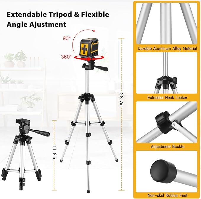 Laser-Level-with-Tripod, Green Cross Line Laser with Tripod Self-Leveling, Lazer Leveler Tool for Picture Hanging Construction Floor Tile Wall Home Renovation, Indoor Project