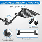 Shower Head Combo, 8 Inch High Pressure Rain with 11 Inch Adjustable Extension Arm and 5 Settings Handheld, Powerful Spray Against Low Water Pressure- Matte Black