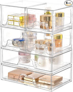 6 Pack Stackable Storage Drawers Clear Acrylic Organizer Makeup Bathroom Organizer and Storage Bins for Beauty Supplies,Ideal for Vanity, Bathroom,Pantry Organization