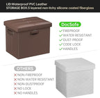 DocSafe Storage Ottoman Foot Rest Stool with Lock ＆ Handle, Fireproof Folding Leather Footstool Bench with Storage Safe for Living Room Bedroom, Home Office, Dorm, 17x13x13in, Brown