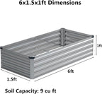 6x1.5x1 ft(2 Pack) Galvanized Raised Garden Bed,Outdoor Planter Box Metal Patio Kit Planting Bed for Vegetables Flowers and Succulents,Silver