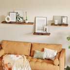Fixwal 15.8in Wall Shelves, Rustic Wood Finish Floating Shelves Set of 4, Shelves for Wall Decor, with Invisible Brackets for Bathroom, Living Room,Bedroom and Kitchen(Rustic Brown) | Wall Shelves, for Bathroom, Living Room, Bedroom, Kitchen