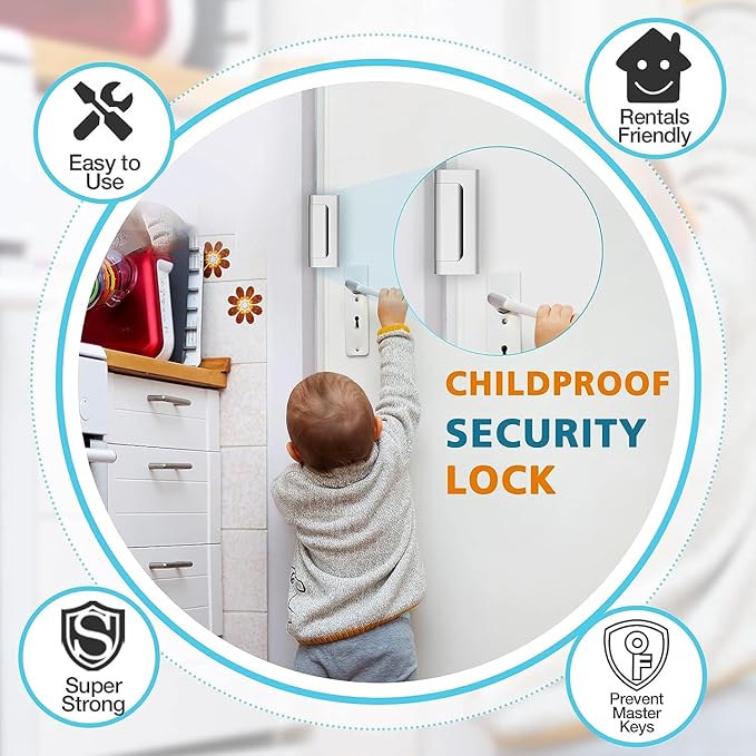 Home Security Door Reinforcement Lock - Safety Child Proof Door Locks With 8 Screws for Inward Swinging Front Doors, Extra Add a Kids Lock Inside Withstands 800 lbs Deadbolt Latch Guard Bedroom, White