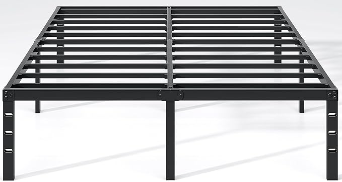 Metal Bed Frame,Full Size Bed Frame with Storage Space,Heavy Duty Sturdy Mattress Foundation,Easy Assembly,No Box Spring Needed, Black,18 Inch,Full