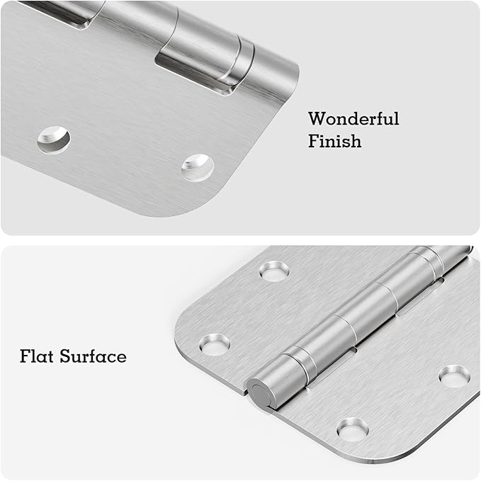 6 Pack No Squeak Satin Nickel Door Hinges 3.5 Inch 5/8"Radius Round Ball Bearing Interior 3-1/2"Flat Iron Bifold Residential Standard Bedroom Indoor for Doors 3 ½" Hardware House Home Decor Essentials