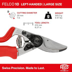 Felco F10 Pruning Shears – 8.3" Swiss-Made Left-Handed Garden Clippers with 25mm Cutting Capacity | Hand Pruners for Gardening | Garden Tool Cutter with Precision Bypass Blade, Aluminum Handles