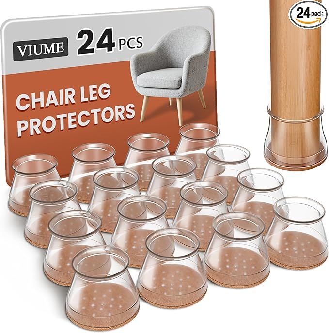 24 Pcs Chair Leg Floor Protectors for Hardwood Floors Silicone Covers Felt Pads Furniture Leg Caps Anti-Scratch Reduce Noise Fit (15/16" to 1-5/16")