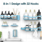 NESOMI Shower Caddy Adhesive Shower Organizer 8-Pack, Rustproof Stainless Steel Bathroom Shelves, Large Capacity No-Drill Rack Storage Accessories with Soap Dish Toothbrush Holder Hooks