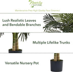 Nearly Natural 4ft Golden Cane Palm, Double Stalk Artificial Tree With Lush Realistic Foliage Maintenance Free Indoor Faux Palm Plant For Living Room, Easy Setup, Perfect Tropical Decoration