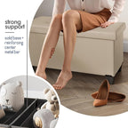 Storage Ottoman Bench with Bins, 30-in Storage Bench for Bedroom End of Bed, Folding Foot Rest Ottoman for Living Room Max 660lbs, Leather Ottomans, Beige