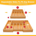 Large Premium Bamboo Silverware Organizer - Expandable Drawer Organizer & Utensil Organizer - 17"x19.7" Cutlery Tray with Dividers for Kitchen Utensils and Flatware (7-9 Slots) (Natural)