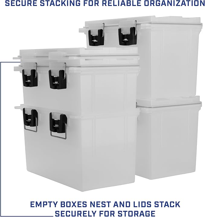 Sheffield 12763 XL Storage Bins With Lids, 2-Pack Stackable Storage Bins, Made in USA, Lockable and Water-Resistant Containers with Lids, Plastic Containers for Home, Classroom, and Dorm