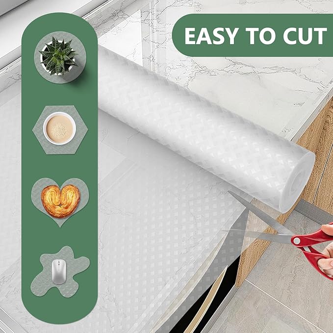 Shelf Liners, Non-Adhesive Drawer Liner, Waterproof & Oil-Proof Kitchen Cabinet Cupboard Liner Plastic EVA Material BPA Free Fridge Liner Mats Paper Protector for Shelves (Clear/24in x 240in)