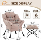 Welnow Lazy Chair with Ottoman, Modern Reading Accent Chair with Armrests and a Side Pocket, Leisure Upholstered Lazy Sofa Set with Footrest for Small Space, Khaki