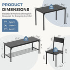 DUMOS Dining Table, Dining Table Set for 4 with Bench, Easy to Assemble Kitchen Table, Space-Saving Ideal 4-Person Set for Dining Room Kitchen Apartment Corner Black 4 Pack