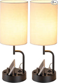 Dreamholder Table Lamp with 3 USB Charging Ports, Modern Desk Lamp with AC Outlet and Phone Stands, Perfect Bedside Lamp for Bedroom, Living Room, Office (Pack of 2), Cream
