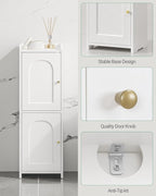 Bathroom Storage Cabinet, Small Corner Floor Cabinet with 2 Doors and Adjustable Shelf, Narrow Toilet Paper Cabinets, Bathroom Organizer for Small Spaces, 7.9" D x 9.8" W x 29.5" H White