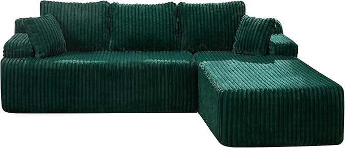 Modular Sectional Sofa Couches L-Shape Couch 3 Seat Modular Sofa Memory Foam Sectional Couches for Living Room, Cloud Couch with Oversized Chaise (Green Stripe, 108" Right Facing Chaise)