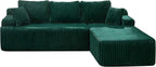Modular Sectional Sofa Couches L-Shape Couch 3 Seat Modular Sofa Memory Foam Sectional Couches for Living Room, Cloud Couch with Oversized Chaise (Green Stripe, 108" Right Facing Chaise)