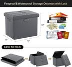 DocSafe Storage Ottoman with Lock,Fireproof Folding Ottoman Foot Rest Stool Storage Chest with Storage Safe for Important Documents,Waterproof 17 Inches Short Ottoman Foot Stool with Handles,Grey