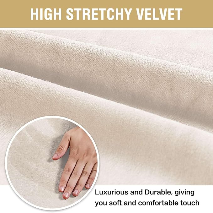 H.VERSAILTEX Dining Chair Covers Velvet Stretch Chair Covers for Dining Room Set of 4 Parson Chair Slipcovers Chair Protectors Covers Dining, Soft Thick Solid Velvet Fabric Washable, Ivory