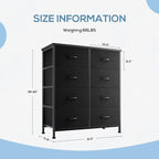 Dresser for Bedroom with 8 Drawers, Anti-Tip Tall Fabric Chests Storage Organizer Tower Furniture with Wooden Top Metal Frame for Clothes, Closet, Living Room, Hallway, Entryway