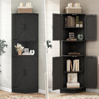 Vabches 64.8" Tall Farmhouse Corner Cabinet with 4 Doors and 5 Storage Shelves, Farmhouse Storage Cabinet with Barn Door Design, Home Space Saver for Living Room, Kitchen, Laundry Room,Black