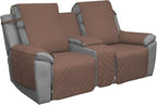 Easy-Going Loveseat Recliner Cover with Console, Reversible Couch Cover for Living Room, Split Sofa Cover for Each Seat with Elastic Straps for Kids, Dogs, Pets(2 Seater, Brown/Beige)