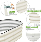 SnugNiture Galvanized Raised Garden Bed Outdoor, 2 Pcs 4x2x1ft Oval Metal Planter Box for Planting Plants Vegetables, White
