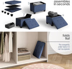 Storage Ottoman Cube with Small Bin, 16-in Square Ottoman with Storage for Living Room and Bedroom, Small Ottomans Foot Rest, Fabric Foot Stools Ottomans Max 330lbs, Blue
