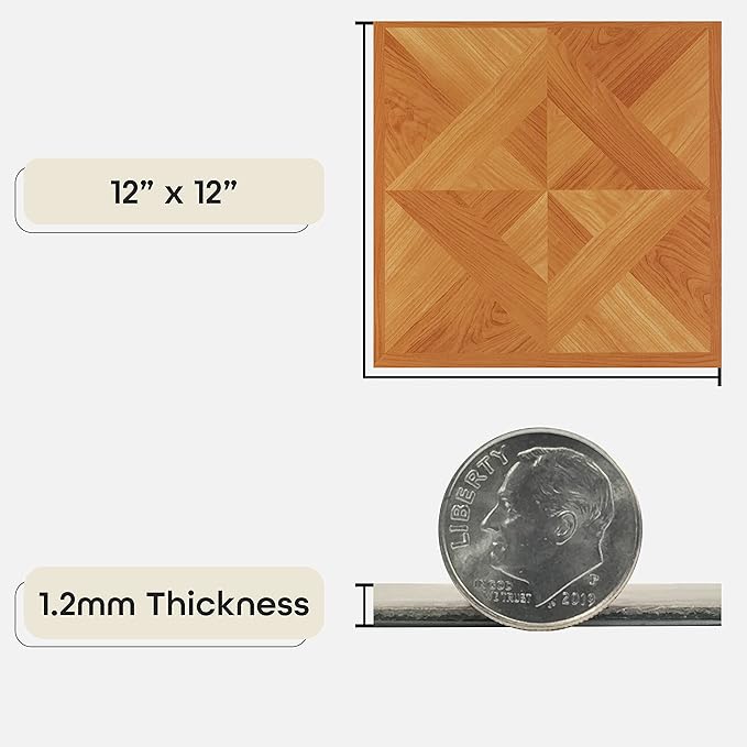 Nexus Self Adhesive 12-Inch Vinyl Floor Tiles, 20 Tiles - 12" x 12", Light Oak Diamond Parquet Pattern - Peel & Stick, DIY Flooring for Kitchen, Dining Room, Bedrooms & Bathrooms by Achim Home Decor