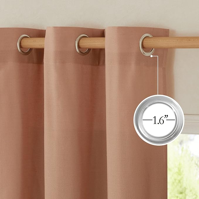 NICETOWN Terracotta Short Linen Curtains for Kitchen, Thick Flax Small Window Treatments Semi Sheer Privacy Assured with Light Through for Cafe/Bathroom, W42 x L48, 2 Panels