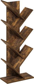Furinno Tree Book Shelf, 7-Tier Bookshelf with Angled Open Shelf, Tree Bookcase for Room Decor, 8.4 x 15.7 x 39.4, for Organization and Storage, for Living Room, Bedroom, Home Office, Amber Pine