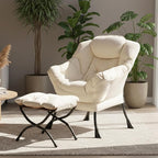 Tiita Lazy Chair with Ottoman, Beige Modern Large Accent Chair, Comfy Leisure Sofa Armchair with Ottoman, Reading Chair with Footrest for Bedroom, Living Room, Dorm Rooms, Velvet Beige