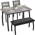 IDEALHOUSE 43'' Dining Table Set for 4, Wooden Kitchen Table with Upholstered Bench & 2 Cushion Chairs, Industrial Dinette Set for Studio, Kitchen, Dining Room, Apartment, Gray