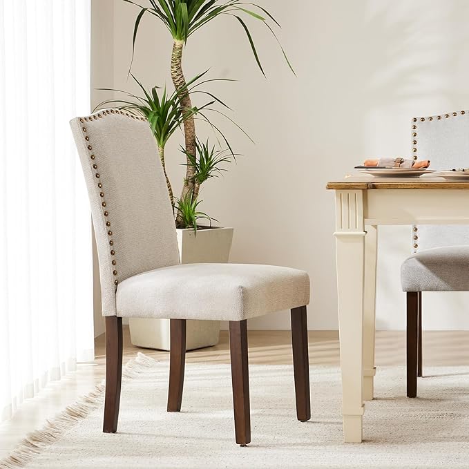 DUMOS Dining Chairs Set of 6, Moden PU Kitchen Table Chairs with Wooden Legs and Padded Seat for Dining Room/Kitchen/Living Room/Restaurant, Beige