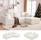 110” Cloud Sectional Couch, Boneless Sofa for Living Room, Modular Sectional Sofa with Deep Seat, Comfy Fluffy Couch with L-Shaped Chaise, No Assembly Required, Beige