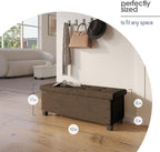 Storage Ottoman Bench with Bins, 43-in Storage Bench for Bedroom End of Bed, Folding Foot Rest Ottoman for Living Room Max 660lbs, Velvet Ottomans, Brown