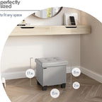 Storage Ottoman Cube with Small Bin, 15-in Square Ottoman with Storage for Living Room and Bedroom, Small Ottomans Foot Rest, Leather Foot Stools Ottomans Max 330lbs, Light Grey