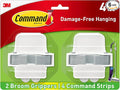 Command Broom and Mop Grippers,2 Hangers and 4 Strips,Damage-Free Hanging Wall Mount-and Mop Holder,Household Cleaning Organizer for Christmas Decorations,Holds up to 4 lb,Plastic,(Pack of 6)