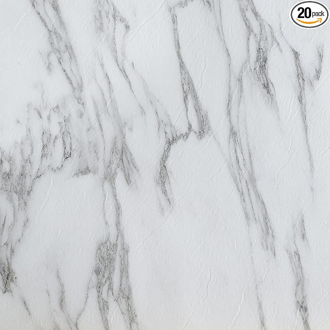 Nexus Self Adhesive 12-Inch Vinyl Floor Tiles, 20 Tiles - 12" x 12", Bianco Marble Pattern - Peel & Stick, DIY Flooring for Kitchen, Dining Room, Bedrooms & Bathrooms by Achim Home Decor
