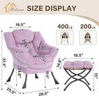 Welnow Lazy Chair with Ottoman, Modern Accent Chair with Armrests and a Side Pocket, Leisure Upholstered Sofa Armchair Set, Reading Armchair with Footrest for Small Space, Light Purple