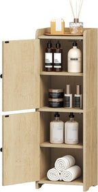 Bathroom Storage Cabinet, Small Corner Floor Cabinet with 2 Doors and Adjustable Shelf, Narrow Toilet Paper Cabinets, Bathroom Organizer for Small Spaces, 7.9" D x 9.8" W x 29.5" H Yellow